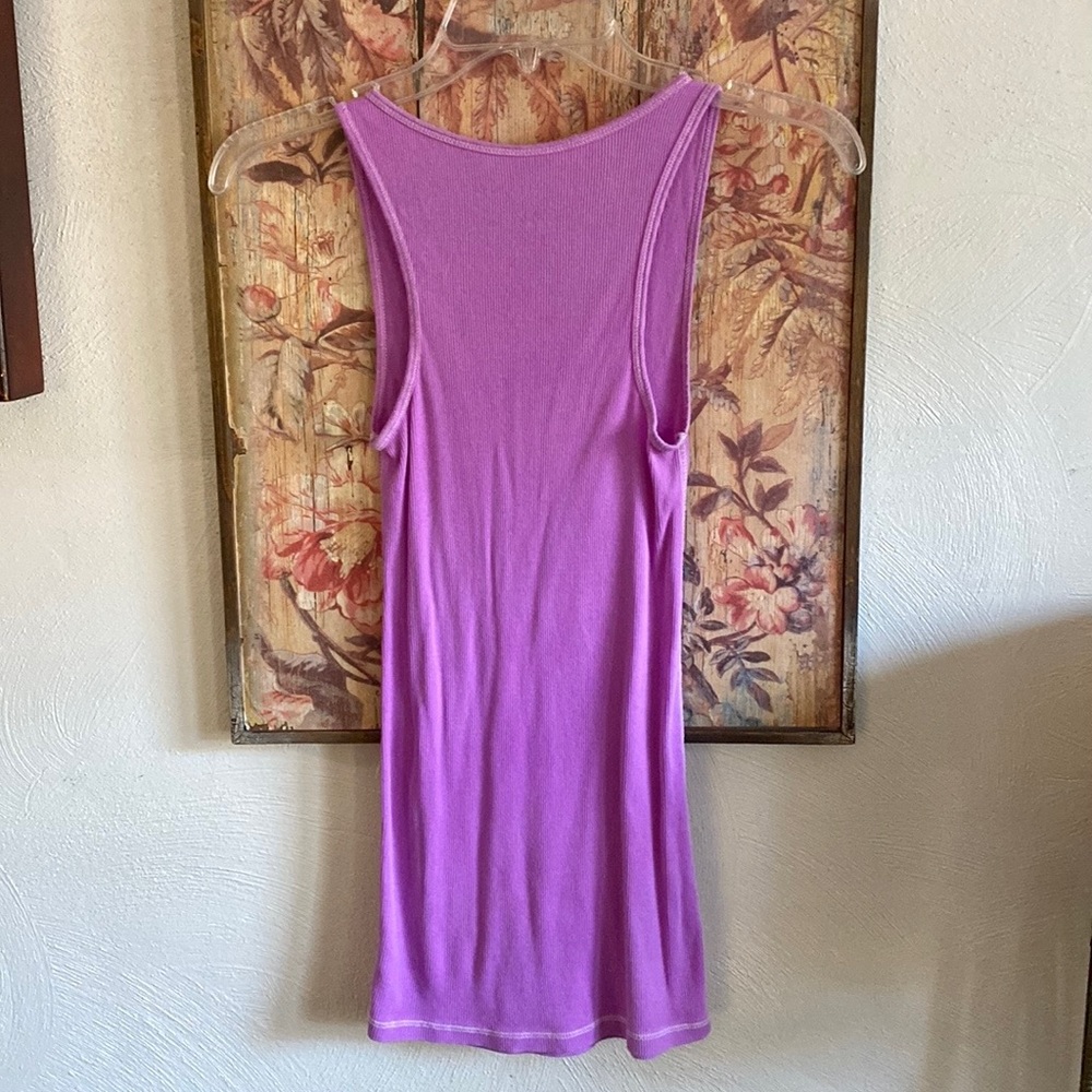 AEO AMERICAN EAGLE OUTF STRETCH PURPLE DISTRESSED BOYFRIEND BODYCON RIB TANK TOP - Picture 3 of 5